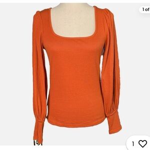 Women's SHEIN Long Sleeve Lantern Style Ribbed Square Neck Shirt Size Small